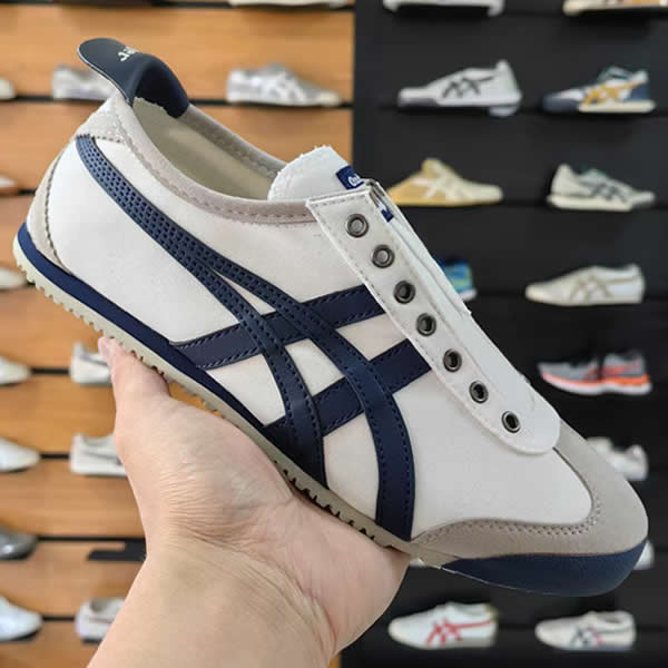 (Beige/ Dark Blue) Mexico 66 Slip On Canvas Shoes