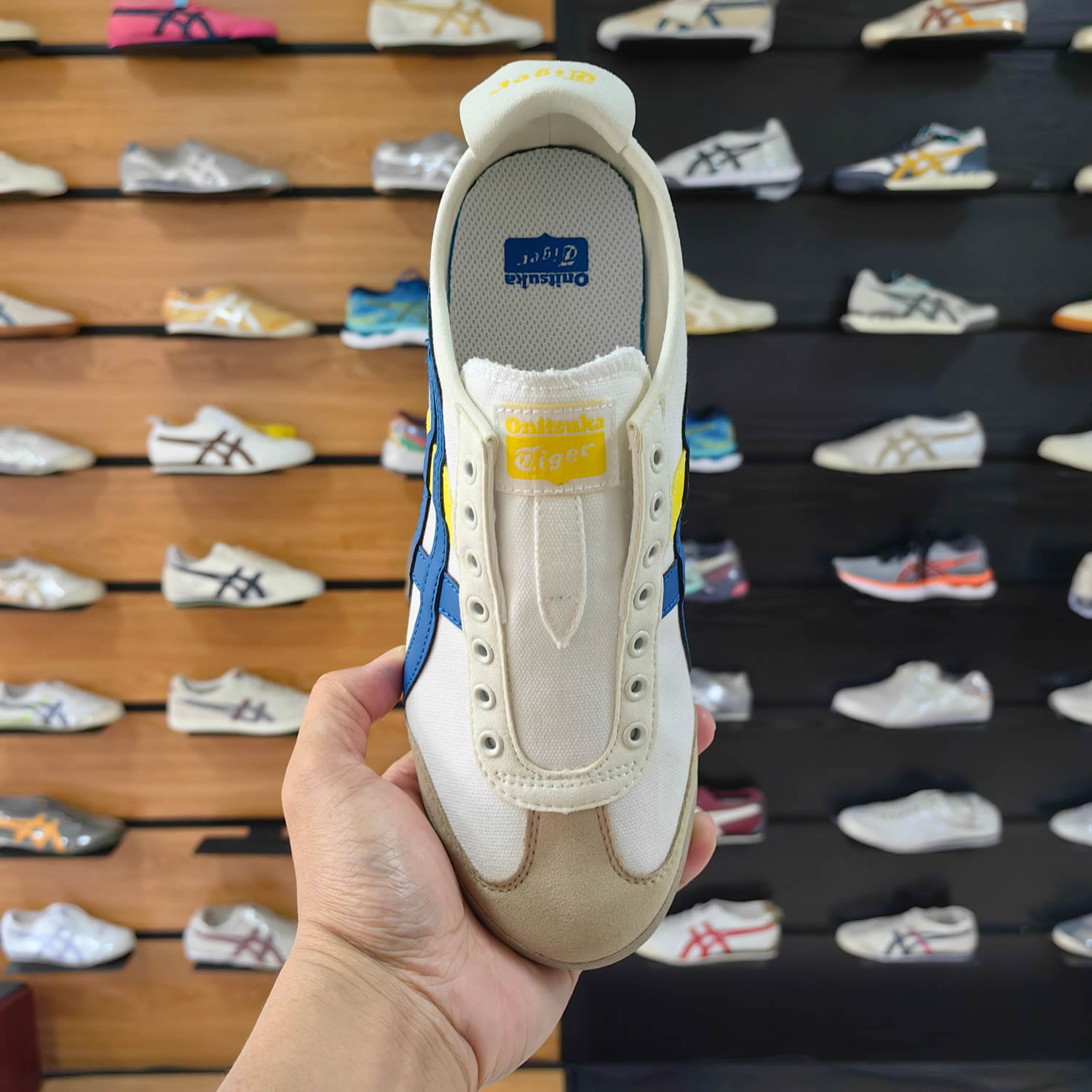 (White/ Directoire Blue/ Yellow) Slip On Shoes