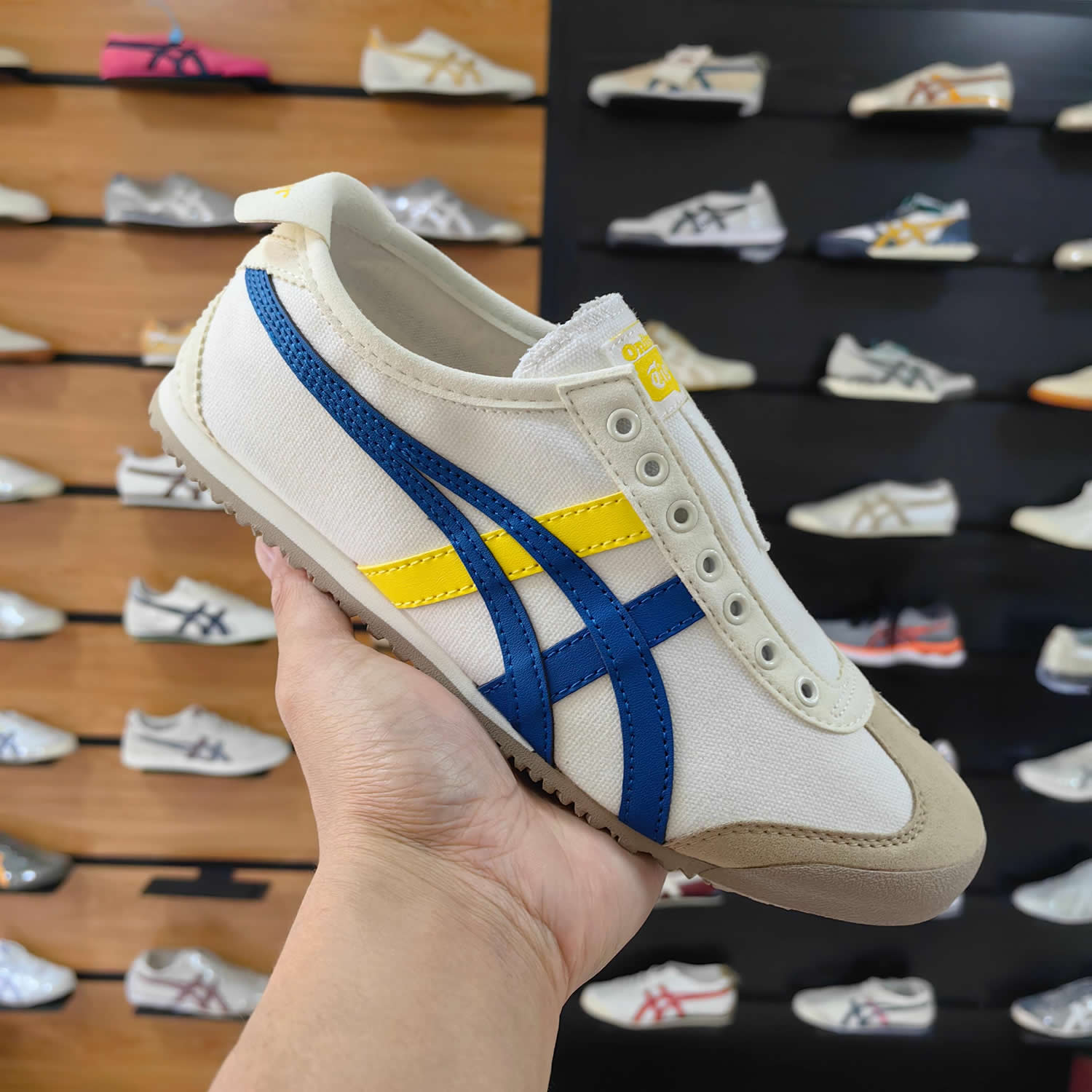 (White/ Directoire Blue/ Yellow) Slip On Shoes
