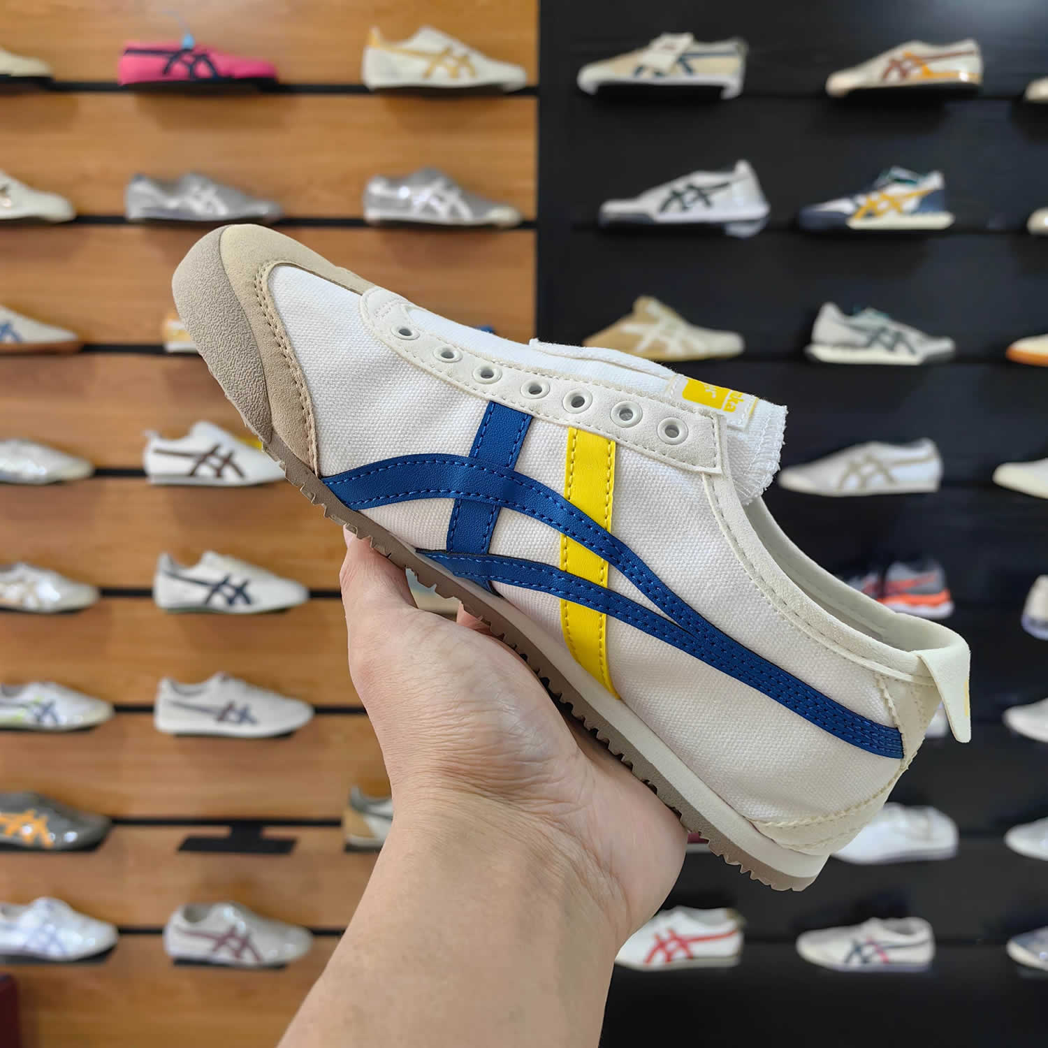 (White/ Directoire Blue/ Yellow) Slip On Shoes