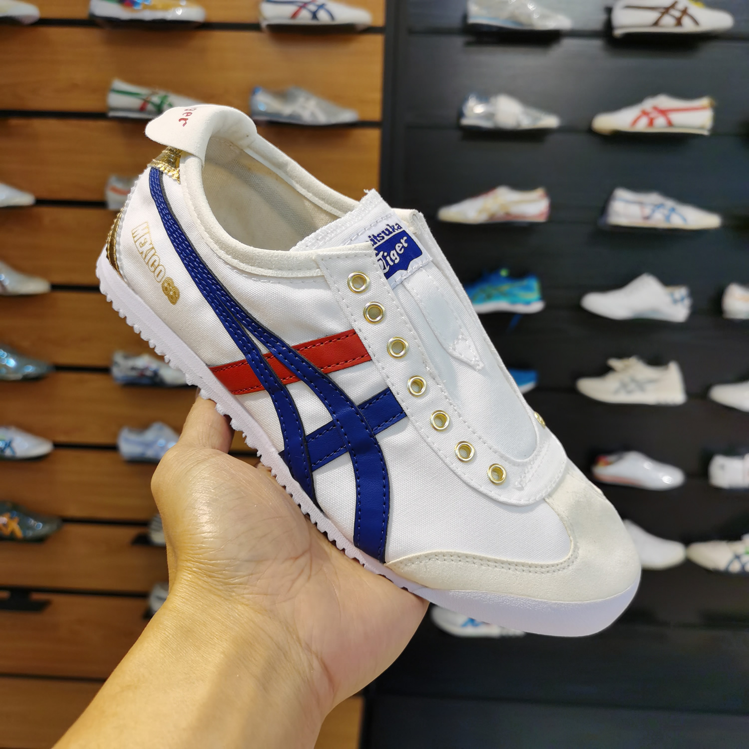 (White/ Blue/ Red/ Metallic Gold) Mexico 66 Slip On Shoes