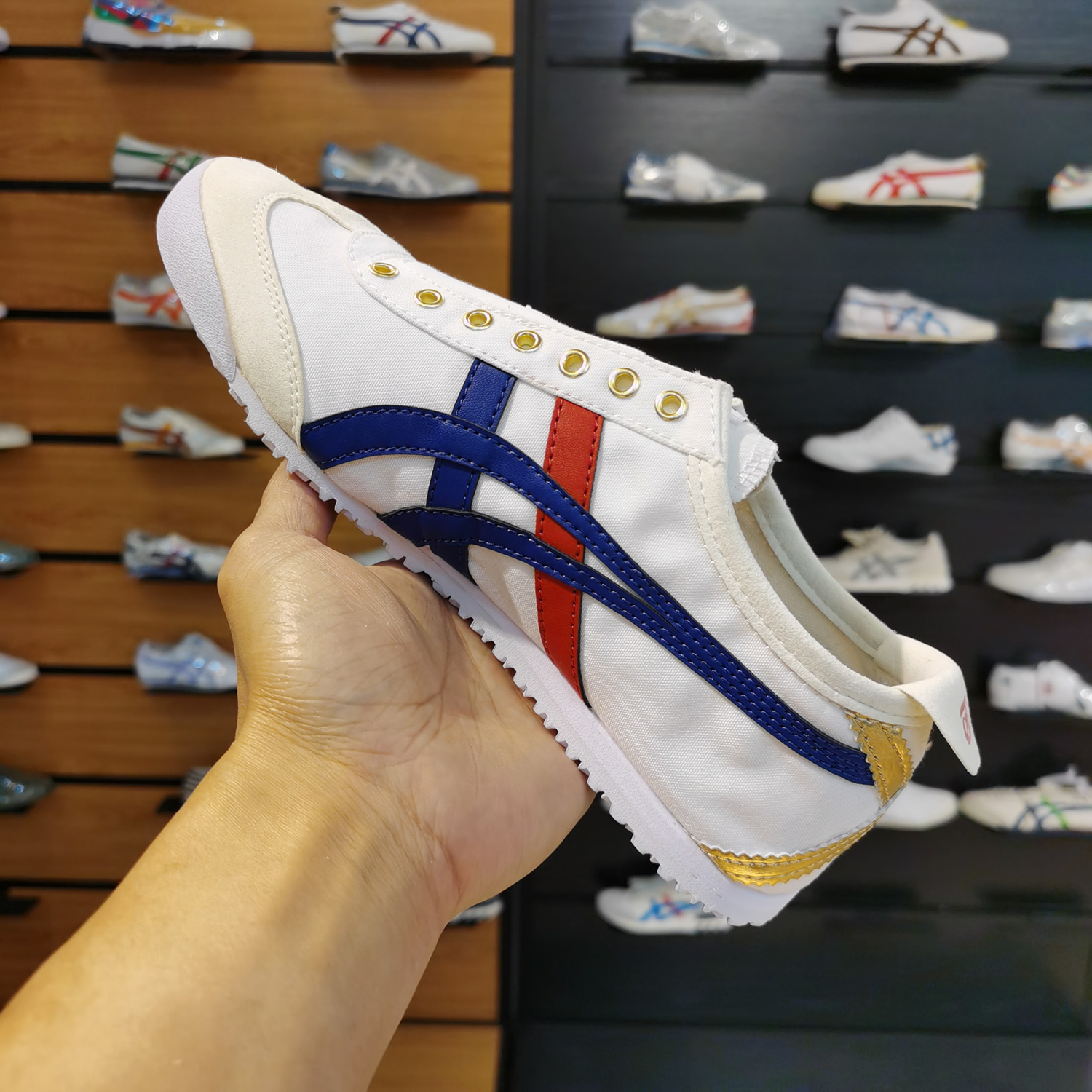 (White/ Blue/ Red/ Metallic Gold) Mexico 66 Slip On Shoes
