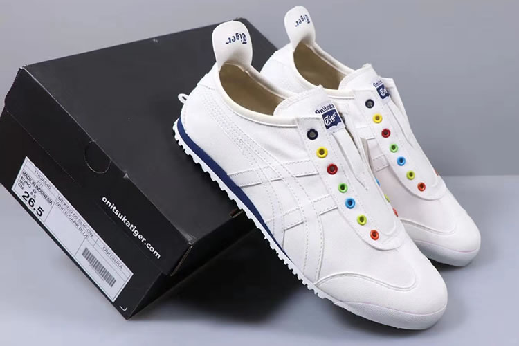 (White/ Rainbow Buttons) Onitsuka Tiger SLIP ON Shoes - Click Image to Close