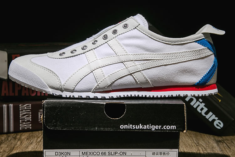 (White/ White/ Blue/ Red) Onitsuka Tiger Mexico 66 Slip On Shoes