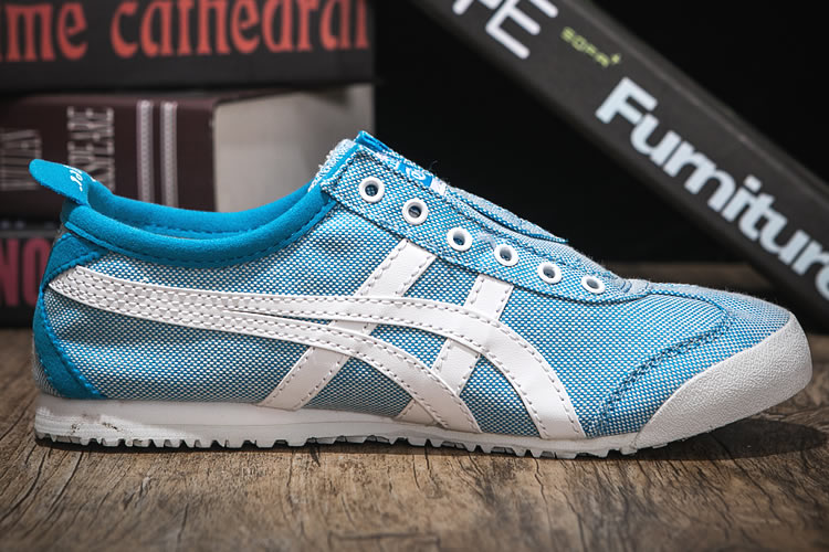 (Light Blue/ White) Onitsuka Tiger Slip On Women Shoes - Click Image to Close