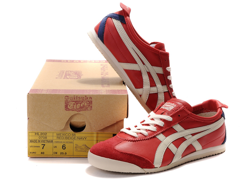 Womens Onitsuka Tiger Red Beige Blue Mexico 66 Shoes