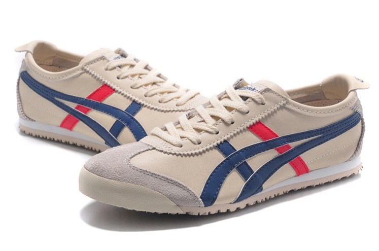 Womens Onitsuka Tiger Mexico 66 Beige Blue Red Shoes - Click Image to Close