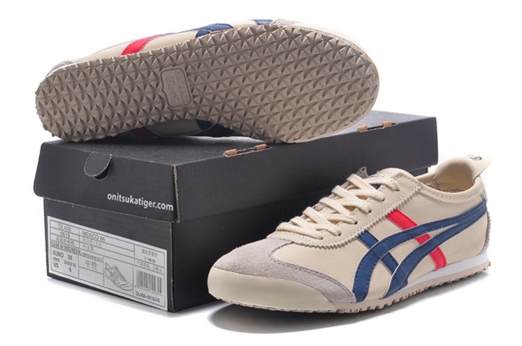 Womens Onitsuka Tiger Mexico 66 Beige Blue Red Shoes - Click Image to Close