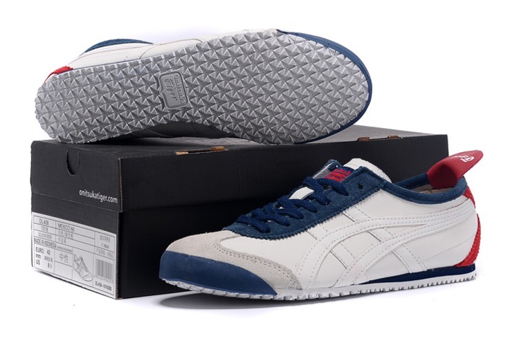 Womens Onitsuka Tiger Mexico 66 White/ DK Blue/ Red Shoes - Click Image to Close