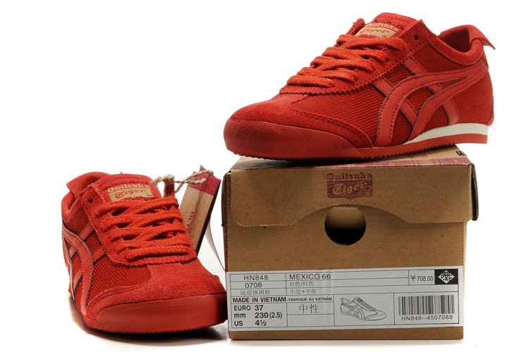 Womens Onitsuka Tiger All Red Mexico 66 Shoes - Click Image to Close